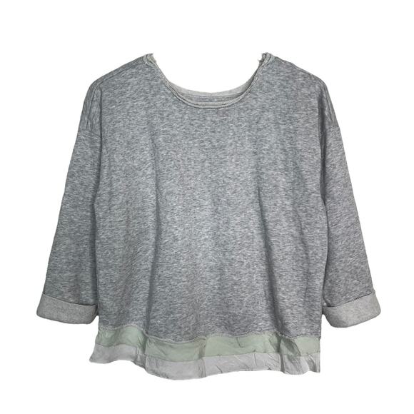 Saturday/Sunday Anthro Distressed Cuffed Sleeve Sweatshirt Gray Womens S Small - Picture 1 of 7